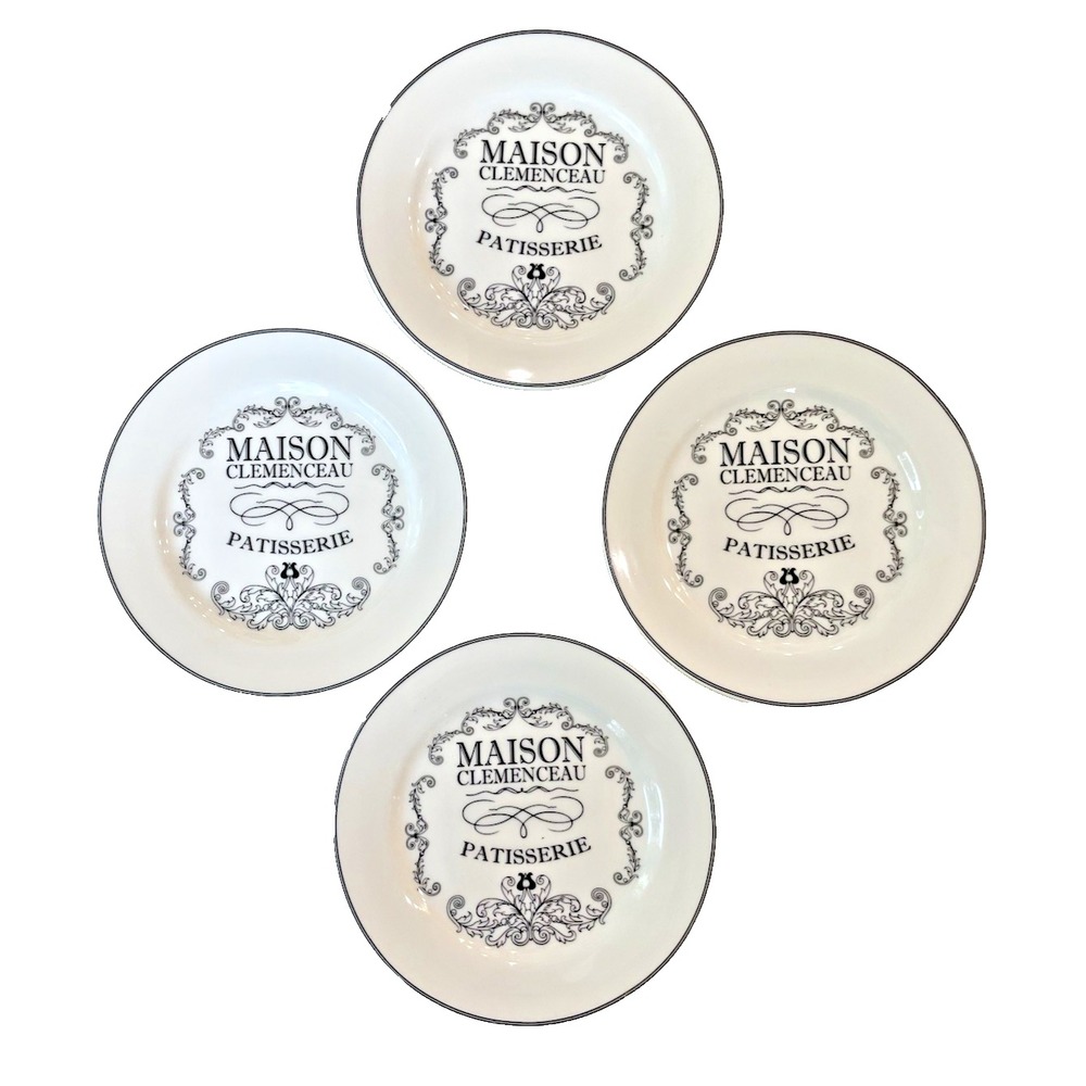 Set of 4 Ciroa French Theme Maison Clemenceau Patisserie Dessert Plates